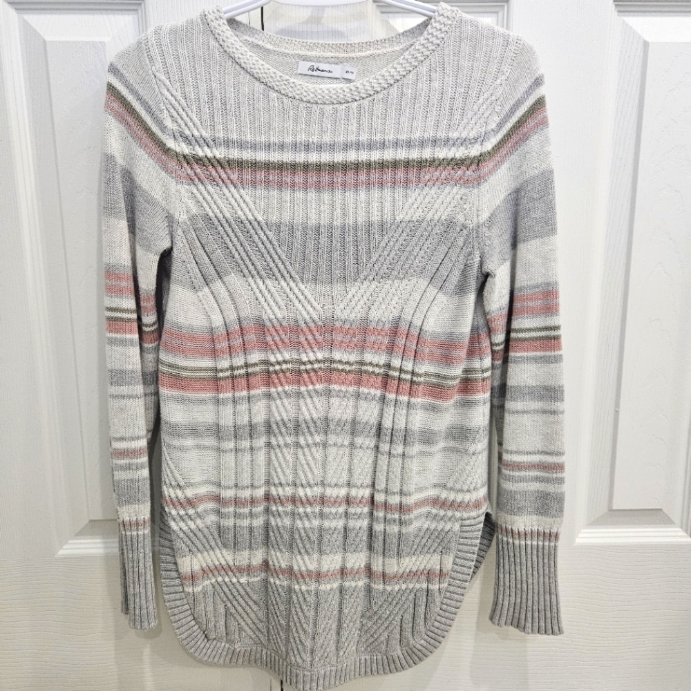 Reitmans Pullover Sweater Dress Crew Neck Knit Pink & Gray Pattern Size XS